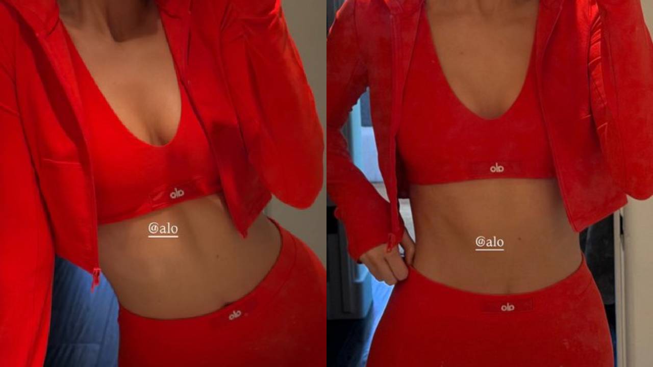 Kendall Jenner tampil sporty dengan set merah Alo yang langsung jadi sorotan.