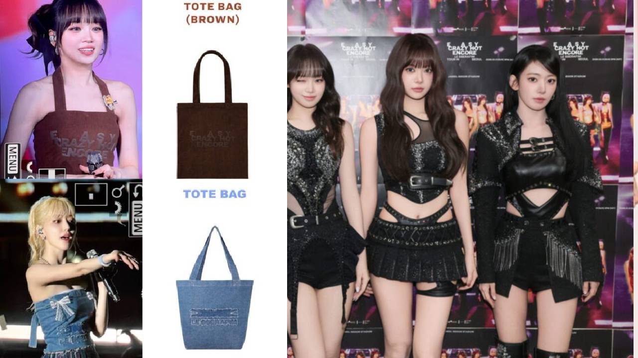 Chaewon dan Sakura tampil kreatif saat encore dengan tote bag yang dijadikan atasan.