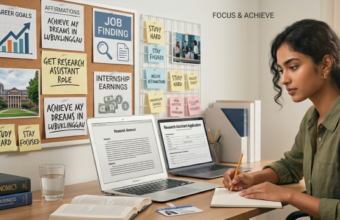 Seorang individu yang bersemangat sedang menyusun rencana masa depan, siap menghadapi tantangan dan bangkit dari fase pengangguran dengan optimisme.