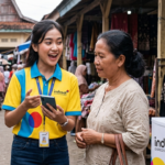 Tim penjualan Indosat Ooredoo Hutchison berinteraksi dengan pelanggan, menunjukkan komitmen dalam menyediakan solusi digital terbaik di lapangan